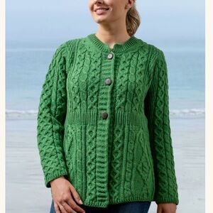 Kilronan Green merino wool Cable Knit Women's Sweater xxl